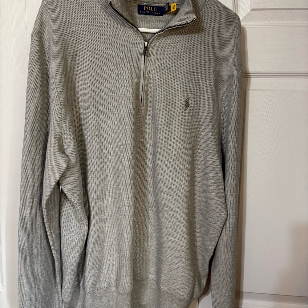 Men’s Polo Ralph Lauren Gray Heather Pima Textured Quarter Zip Pullover